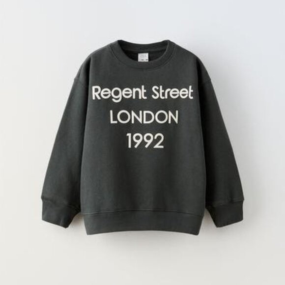 Zara  TEXT PRINT SWEATSHIRT Anthracite grey | 11-12 years - Picture 1 of 15